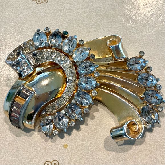 Coro Craft Sterling Retro Rhinestone Fur Clip - Picture 5 of 11